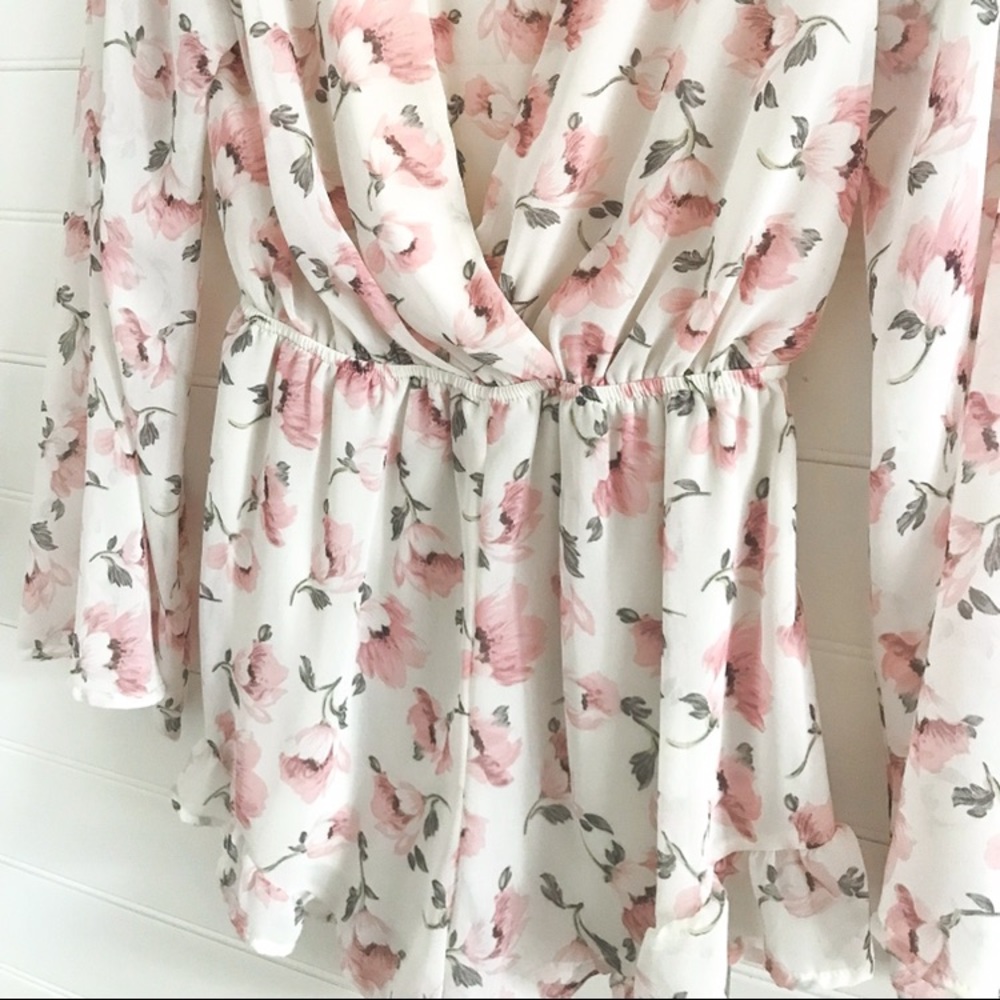 Pink and White Floral Chiffon Romper - Picture 3 of 5